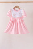 Pink Pumpkin Bow Embroidery Ruffle Dress Aaria Tees
