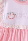 Pink Pumpkin Bow Embroidery Ruffle Dress Aaria Tees