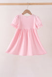 Pink Pumpkin Bow Embroidery Ruffle Dress Aaria Tees