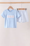 Blue Pumpkin Embroidery Gingham Shorts Set Aaria Tees