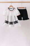 Black Spider Embroidery Ruffle Shorts Set Aaria Tees