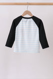 Black Spider Embroidery Pocket Stripe Top Aaria Tees
