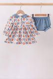 Blue Pumpkin Bow Smocked Bloomer Set Aaria Tees