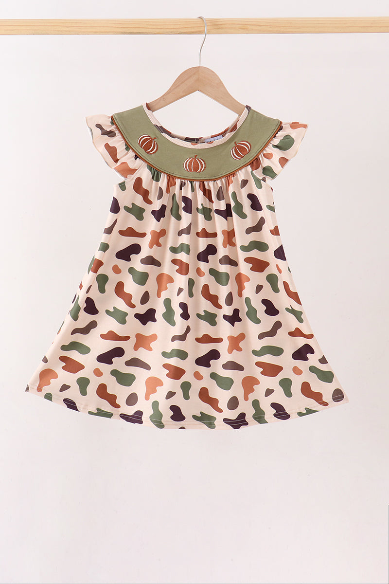 Camouflage Pumpkin Embroidery Ruffle Dress - Aaria Tees