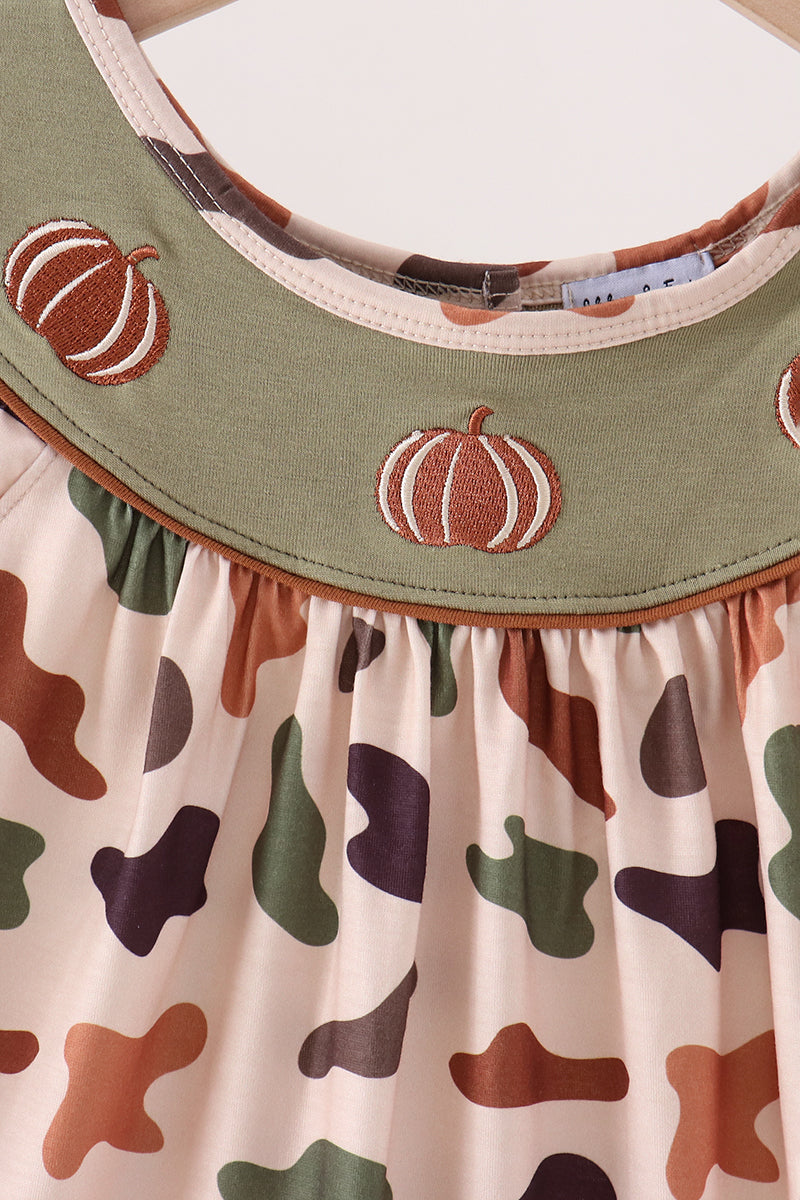 Camouflage Pumpkin Embroidery Ruffle Dress - Aaria Tees Aaria Tees
