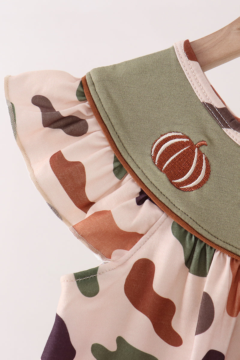 Camouflage Pumpkin Embroidery Ruffle Dress - Aaria Tees Aaria Tees