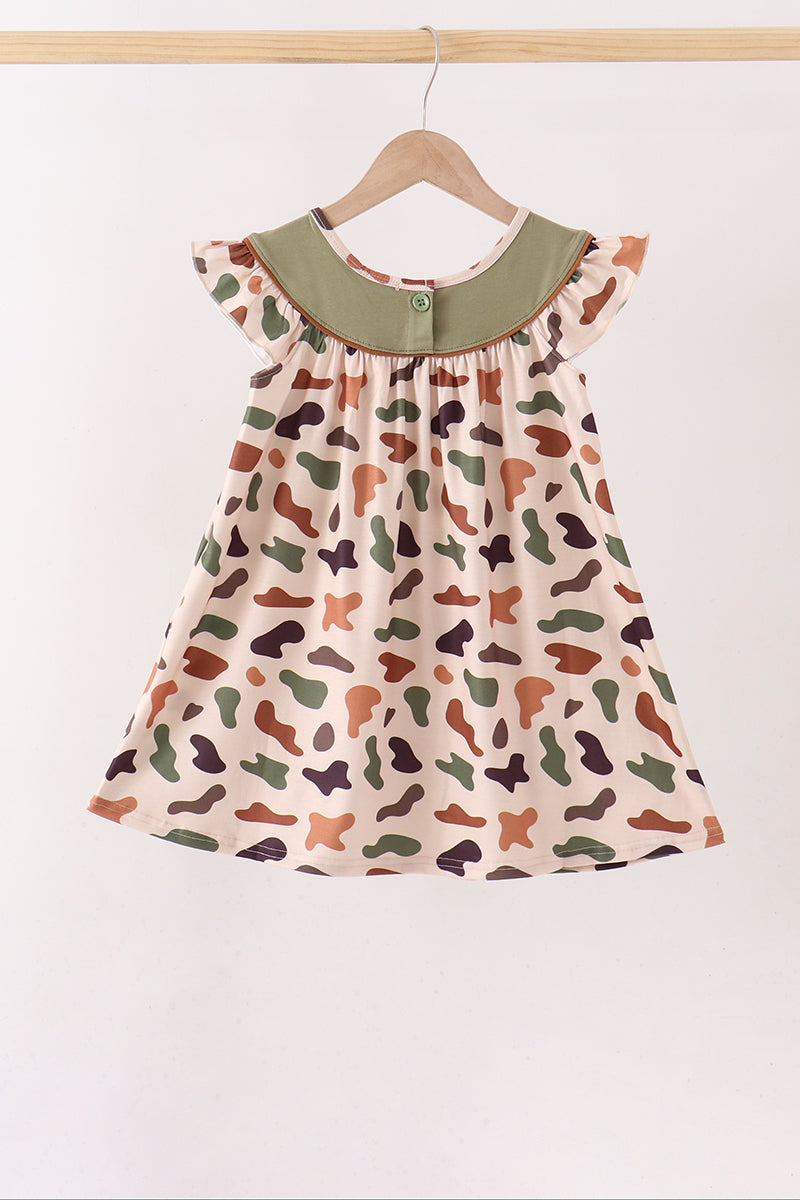 Camouflage Pumpkin Embroidery Ruffle Dress - Aaria Tees Aaria Tees