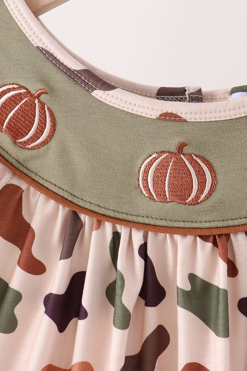 Camouflage Pumpkin Embroidery Ruffle Shorts Set - Aaria Tees Aaria Tees