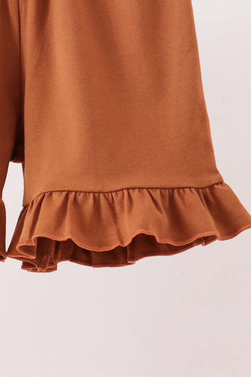 Camouflage Pumpkin Embroidery Ruffle Shorts Set - Aaria Tees Aaria Tees