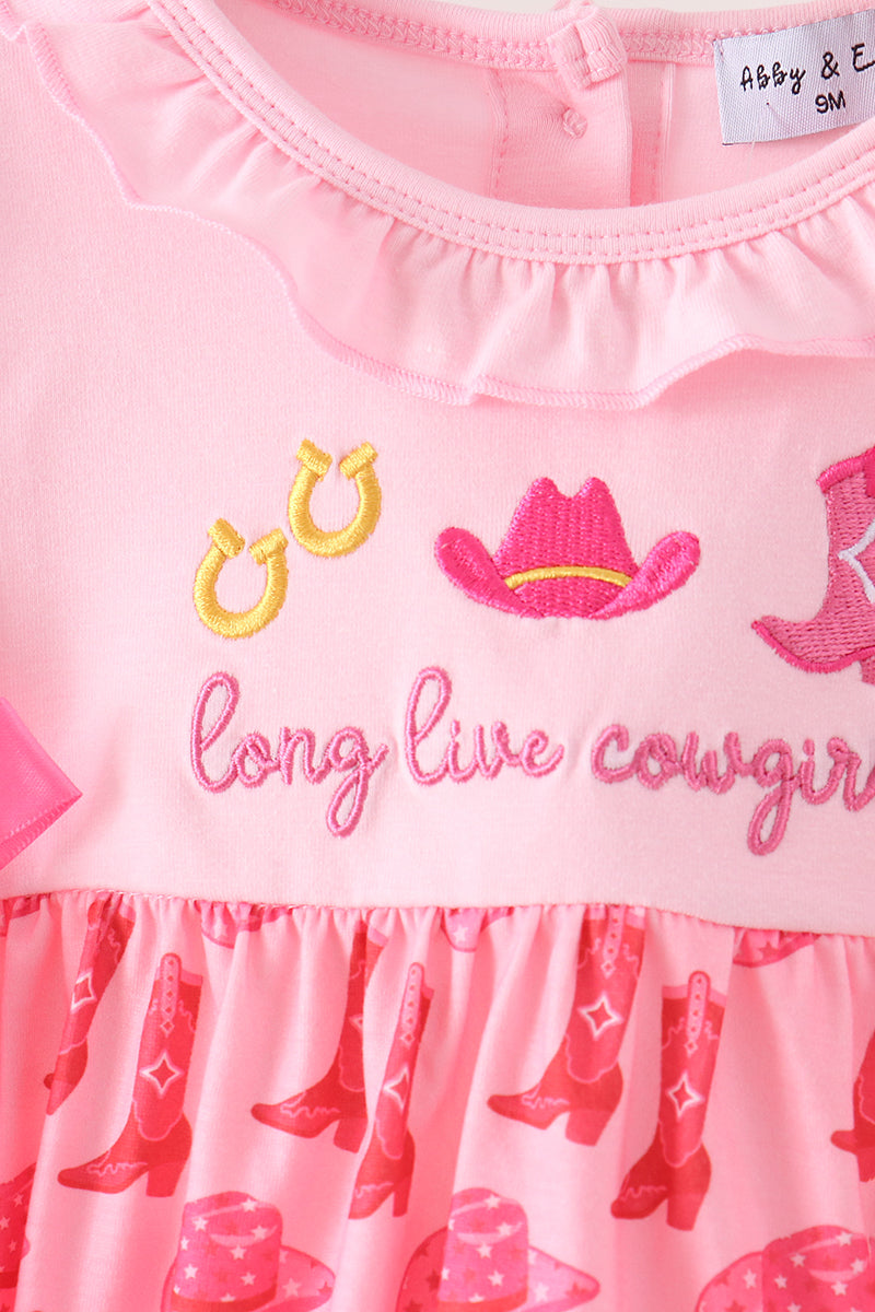 Pink Cowgirl Boots Embroidery Bubble - Aaria Tees Aaria Tees