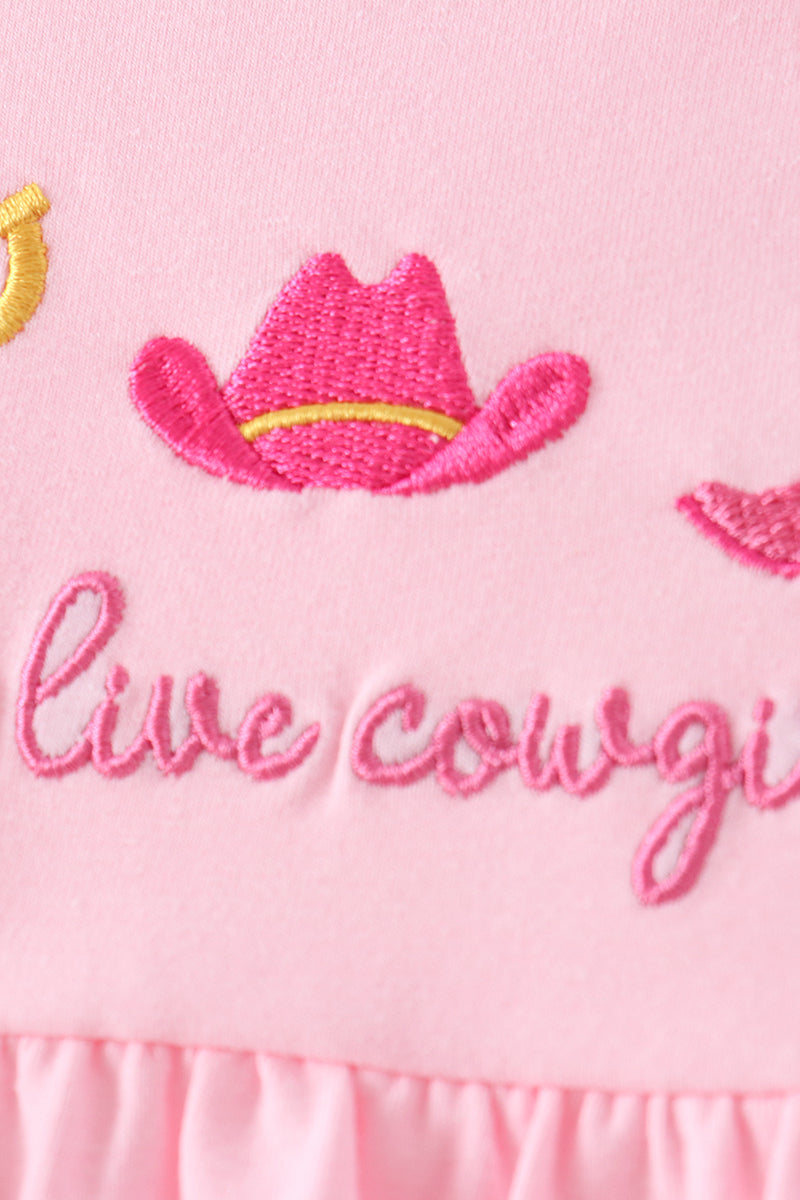 Pink Cowgirl Boots Embroidery Bloomer Set - Aaria Tees Aaria Tees