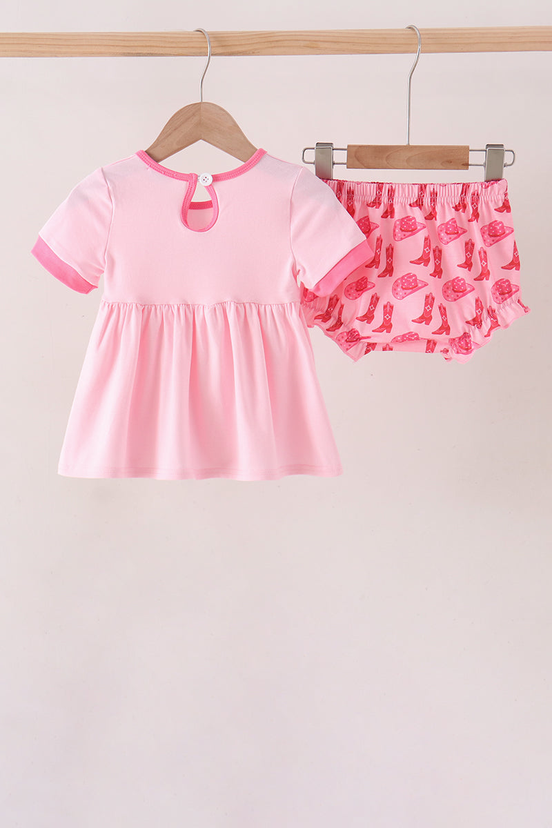 Pink Cowgirl Boots Embroidery Bloomer Set - Aaria Tees Aaria Tees