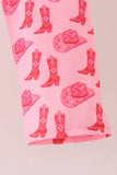 Pink Cowgirl Boots Embroidery Pants Set - Aaria Tees Aaria Tees