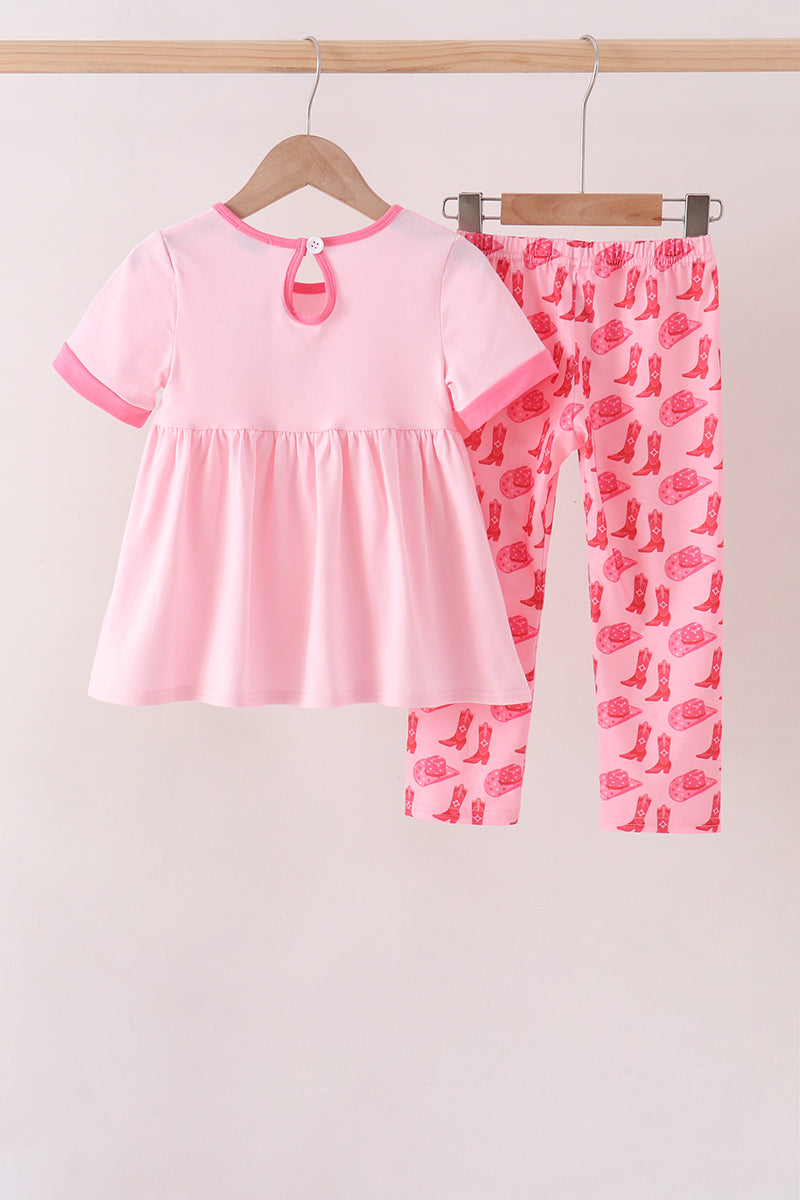 Pink Cowgirl Boots Embroidery Pants Set - Aaria Tees Aaria Tees