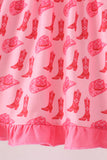 Pink Cowgirl Boots Embroidery Dress - Aaria Tees Aaria Tees