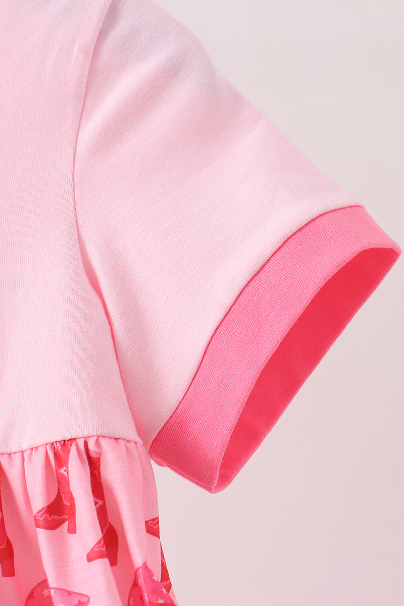 Pink Cowgirl Boots Embroidery Dress - Aaria Tees Aaria Tees