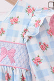 Blue Bow Smocked Floral Gingham Bloomer Set Aaria Tees