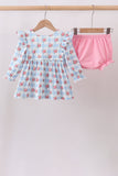 Blue Bow Smocked Floral Gingham Bloomer Set Aaria Tees