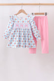 Blue Bow Smocked Gingham Pants Set Aaria Tees