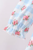 Blue Bow Smocked Gingham Pants Set Aaria Tees