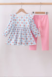 Blue Bow Smocked Gingham Pants Set Aaria Tees
