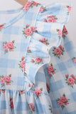 Blue Floral Ruffle Dress Aaria Tees