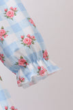 Blue Floral Ruffle Dress Aaria Tees