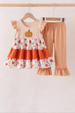 Floral Pumpkin Embroidery Ruffle Pants Set Aaria Tees