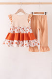 Floral Pumpkin Embroidery Ruffle Pants Set Aaria Tees
