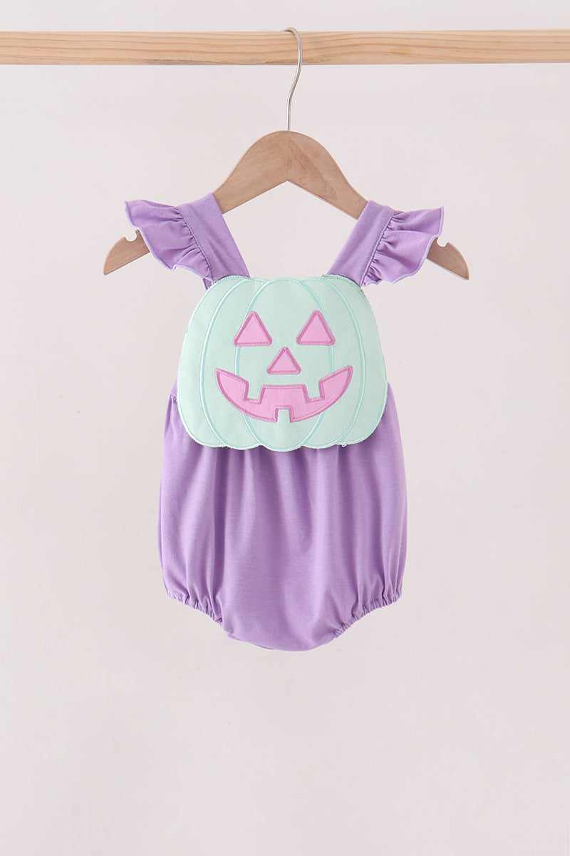 Purple Jack-O-Lantern Applique Ruffle Bubble - Aaria Tees Aaria Tees