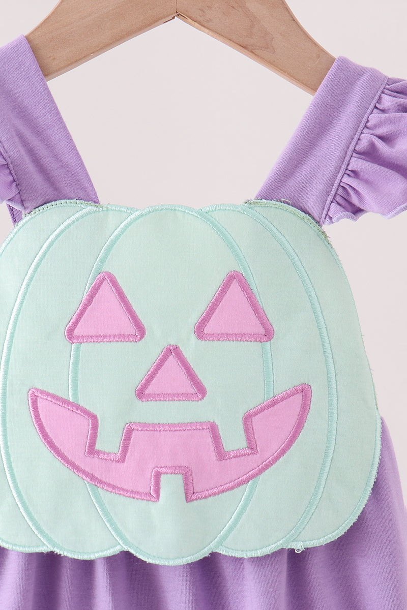 Purple Jack-O-Lantern Applique Ruffle Bubble - Aaria Tees Aaria Tees