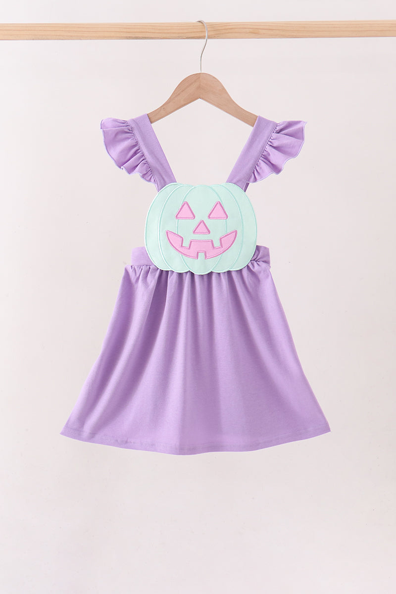 Purple Jack-O-Lantern Applique Ruffle Dress - Aaria Tees