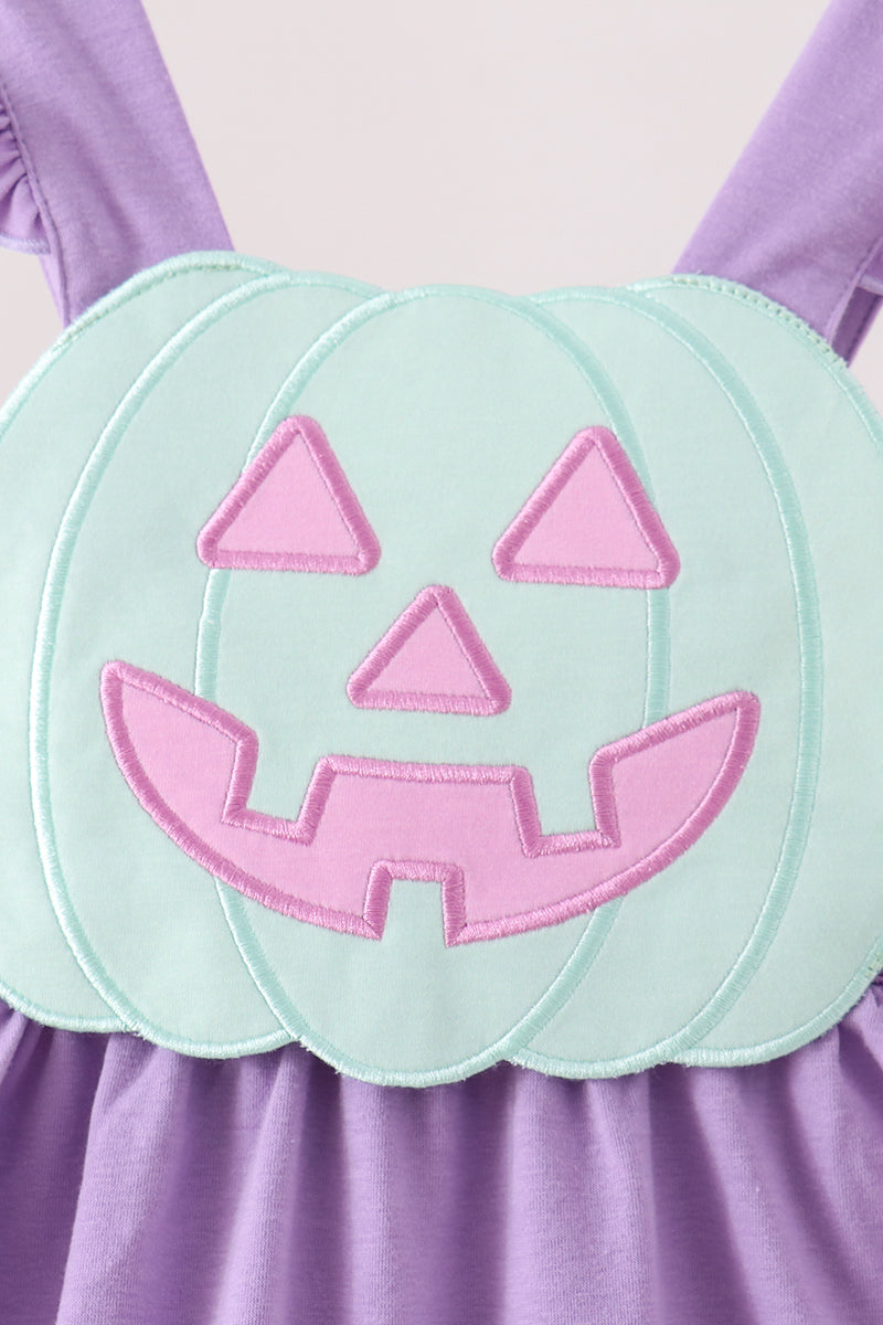Purple Jack-O-Lantern Applique Ruffle Dress - Aaria Tees Aaria Tees