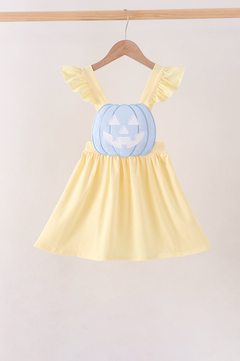 Cream Jack-O-Lantern Applique Ruffle Dress - Aaria Tees Aaria Tees