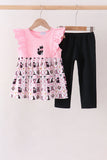 Pink Cat Embroidery Ruffle Pants Set Aaria Tees