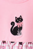 Pink Cat Embroidery Ruffle Pants Set Aaria Tees