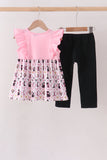 Pink Cat Embroidery Ruffle Pants Set Aaria Tees