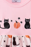 Pink Pumpkin Cat Embroidery Bubble Aaria Tees