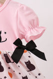 Pink Pumpkin Cat Embroidery Bubble Aaria Tees