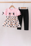 Pink Pumpkin Cat Embroidery Pants Set Aaria Tees