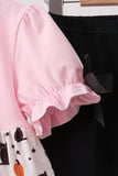 Pink Pumpkin Cat Embroidery Pants Set Aaria Tees
