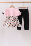 Pink Pumpkin Cat Embroidery Pants Set Aaria Tees