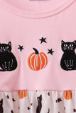 Pink Pumpkin Cat Embroidery Dress Aaria Tees