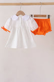 Orange Pumpkin Bow Embroidery Bloomer Set Aaria Tees