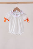 Orange Pumpkin Bow Embroidery Bubble Aaria Tees