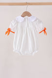 Orange Pumpkin Bow Embroidery Bubble Aaria Tees