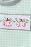 Green Pumpkin Embroidery Gingham Bubble Aaria Tees
