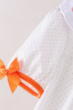 Orange Pumpkin Bow Embroidery Ruffle Dress Aaria Tees