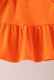 Orange Pumpkin Bow Embroidery Ruffle Skorts Set Aaria Tees