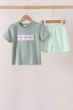 Green Pumpkin Embroidery Gingham Shorts Set Aaria Tees
